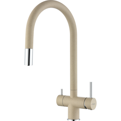 RIVELATO 2433505 beige scuro однорычажный смеситель для кухни TREVI U-обр. с краном питьевой воды D-35мм, выдвижной излив, материал: латунь, цвет: темно-бежевый