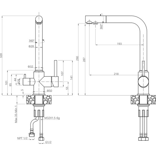 3611 terracotta смеситель для кухни, Г-образный, материал: нержавеющая сталь, поворотный излив, цвет терракот