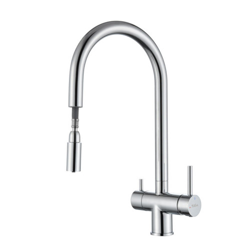 RIVELATO 2433505 cromo однорычажный смеситель для кухни TREVI U-обр. с краном питьевой воды D-35мм, выдвижной излив, материал: латунь, цвет: хром