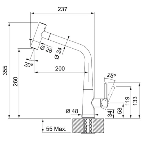 Смеситель Franke 115.0625.188/ Best, Смеситель Icon Pull-out с выдвижным шлангом, хром