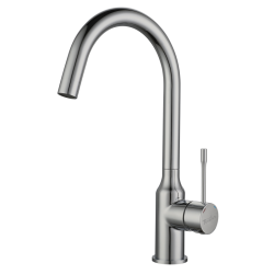 RIVELATO 1923502 BS однорычажный смеситель для кухни Garda С-обр. D-35мм, поворотный излив, материал: латунь, цвет: нержавеющая сталь