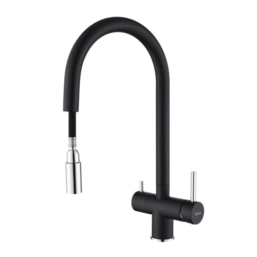 RIVELATO 2433505 antracite cromo однорычажный смеситель для кухни TREVI U-обр. с краном питьевой воды D-35мм, выдвижной излив, материал: латунь, цвет: антрацит/хром
