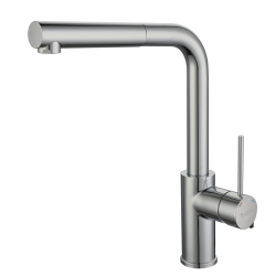 RIVELATO 1573503 BS однорычажный смеситель для кухни Albano Г-обр.с выдвижной лейкой D-35мм, поворотный излив, материал: латунь, цвет: нержавеющая сталь