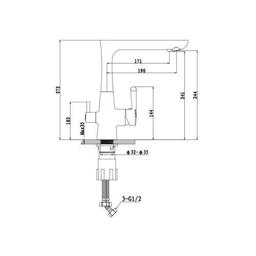3223 graphite смеситель для кухни, Г-образный, материал: латунь, поворотный излив, цвет графит
