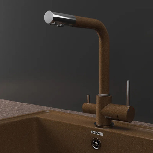 3611 terracotta смеситель для кухни, Г-образный, материал: нержавеющая сталь, поворотный излив, цвет терракот