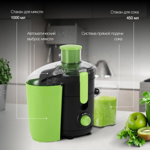 Соковыжималка центробежная Hyundai HY-JE1625 500Вт рез.сок.:450мл. черный/зеленый Соковыжималка центробежная Hyundai HY-JE1625 500Вт рез.сок.:450мл. черный/зеленый