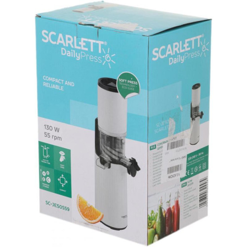 Соковыжималка шнековая Scarlett DailyPress SC-JE50S59 130Вт рез.сок.:600мл. белый