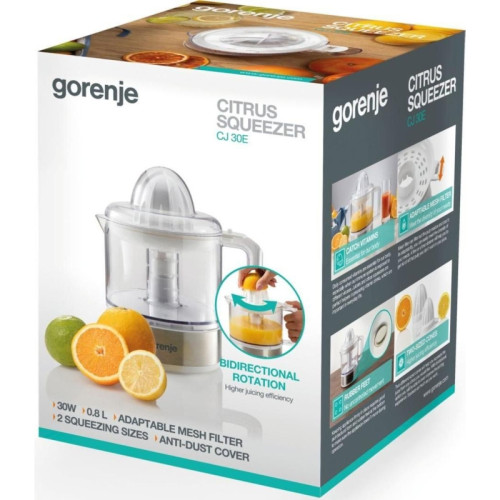 Соковыжималка цитрусовая Gorenje CJ30E 30Вт рез.сок.:800мл. белый/серебристый Соковыжималка цитрусовая Gorenje CJ30E 30Вт рез.сок.:800мл. белый/серебристый