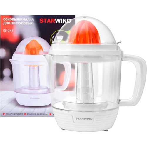 Соковыжималка цитрусовая Starwind SJ1241 30Вт рез.сок.:1200мл. белый/прозрачный