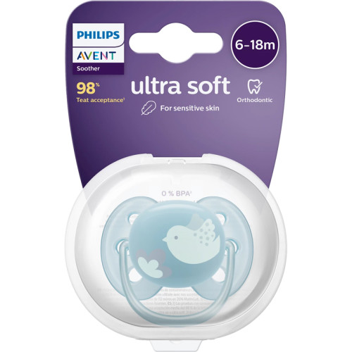 Пустышка ultra soft, птичка, 6-18 мес., 1 шт.