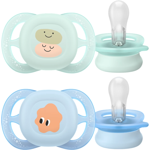 Пустышка Philips/ Пустышка для новорожденных ultra start, зеленая/голубая, с рисунком, 0-2 мес., 2 шт.
