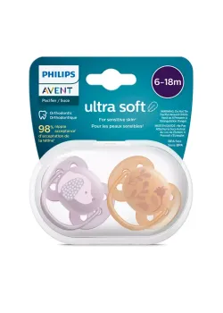Пустышка ultra soft, собачка/цветочки, 6-18 мес., 2 шт.