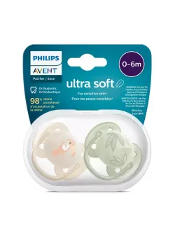 Пустышка ultra soft, попугай/листочки, 0-6 мес., 2 шт.
