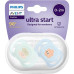 Пустышка Philips/ Пустышка для новорожденных ultra start, зеленая/голубая, с рисунком, 0-2 мес., 2 шт.