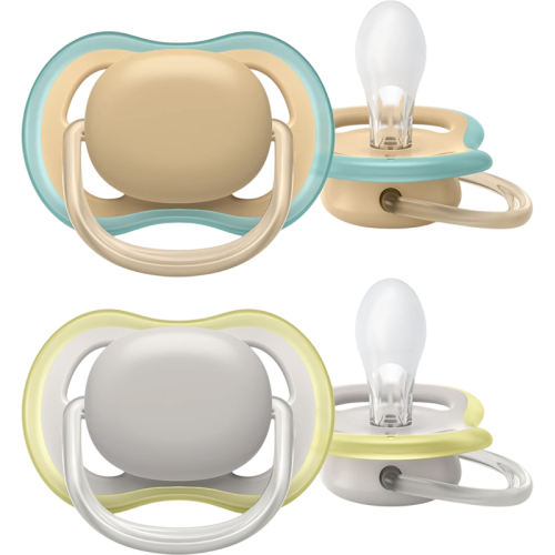 Пустышка Philips/ Пустышка ultra air, Серая/Персиковая без рисунков, 0-6 мес, 2 шт, для мальчиков и девочек