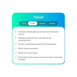 Неисключительное право на использование ПО/ Лицензионный код на ПО Ivideon Cloud. Тариф Cloud 7 на 1 камеру брендов Ivideon/Nobelic (1 месяц)