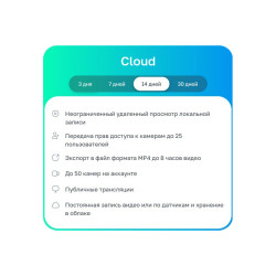 Неисключительное право на использование ПО/ Лицензионный код на ПО Ivideon Cloud. Тариф Cloud 14 на 1 камеру брендов Ivideon/Nobelic (3 месяца)