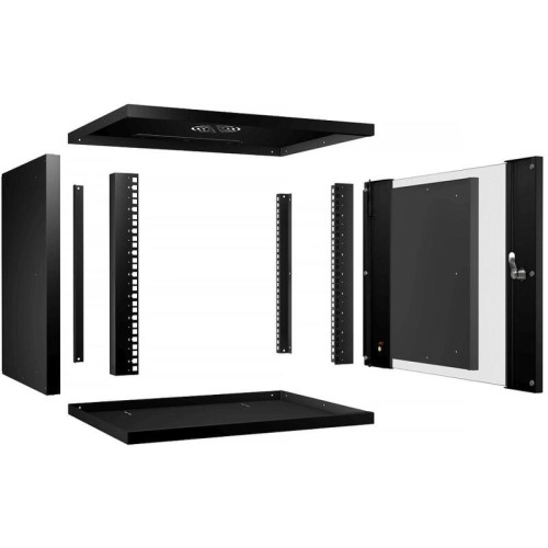 Шкаф коммутационный Cabeus (WSC-05D-9U55/45-BK) настенный 9U 550x450мм пер.дв.стекл 30кг черный 340мм 14кг 220град. 450мм IP20 сталь