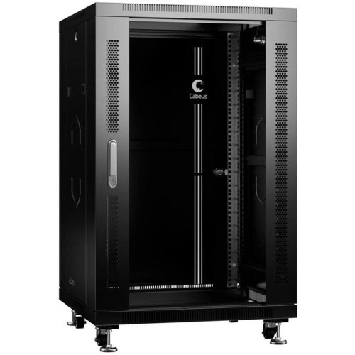 Шкаф коммутационный Cabeus (SH-05C-18U60/60-BK) напольный 12U 600x600мм пер.дв.стекл металл 800кг черный 500мм 220град. 988мм IP20 сталь