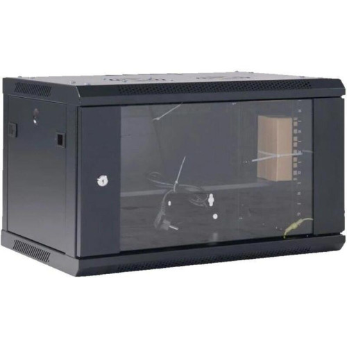 Шкаф коммутационный Rexant (04-0664-112) настенный 6U 450x600мм пер.дв.стекл черный 230град. металл