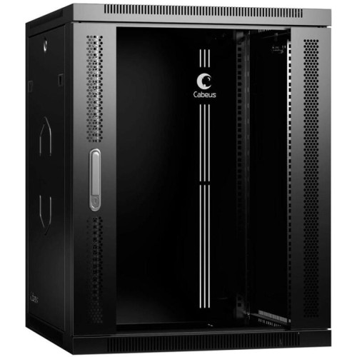 Шкаф коммутационный Cabeus (SH-05F-15U60/60-R-BK) настенный 15U 600x600мм пер.дв.стекл 60кг черный 540мм 30кг 220град. 769мм IP20 сталь
