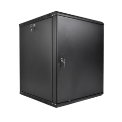 Шкаф коммутационный ЦМО ШРН-Эконом (ШРН-Э-12.350.1-9005) настенный 12U 600x350мм пер.дв.металл направл.под закл.гайки 85кг черный 300мм 15.39кг 180град. 608мм IP20 сталь