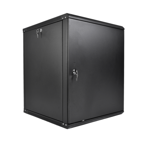 Шкаф коммутационный ЦМО ШРН-Эконом (ШРН-Э-12.350.1-9005) настенный 12U 600x350мм пер.дв.металл направл.под закл.гайки 85кг черный 300мм 15.39кг 180град. 608мм IP20 сталь