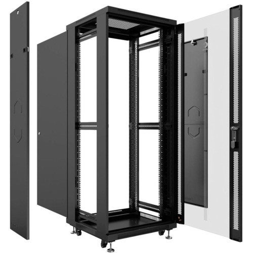 Шкаф коммутационный Cabeus (SH-05C-42U60/60-BK) напольный 42U 600x600мм пер.дв.стекл металл 800кг черный 500мм 90кг 2055мм IP20 сталь