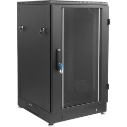 Шкаф коммутационный ЦМО (ШТК-М-24.6.8-1ААА-9005) напольный 24U 600x800мм пер.дв.стекл задн.дв.стал.лист 2 бок.пан. направл.под закл.гайки 600кг черный 655мм 180град.