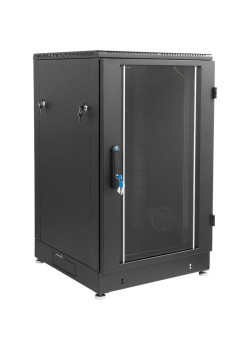 Шкаф коммутационный ЦМО (ШТК-М-24.6.8-1ААА-9005) напольный 24U 600x800мм пер.дв.стекл задн.дв.стал.лист 2 бок.пан. направл.под закл.гайки 600кг черный 655мм 180град.