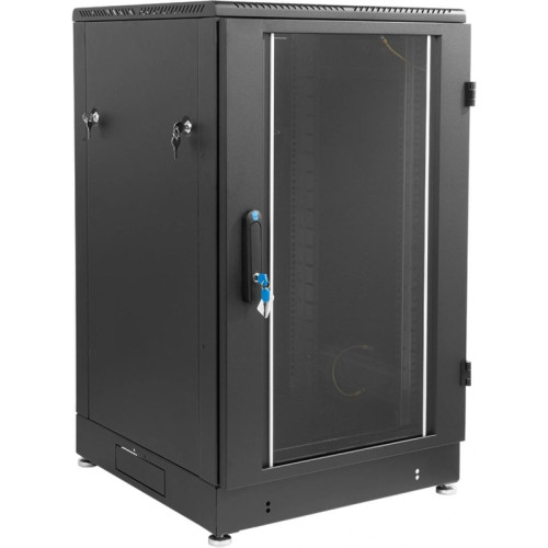 Шкаф коммутационный ЦМО (ШТК-М-24.6.8-1ААА-9005) напольный 24U 600x800мм пер.дв.стекл задн.дв.стал.лист 2 бок.пан. направл.под закл.гайки 600кг черный 655мм 180град.