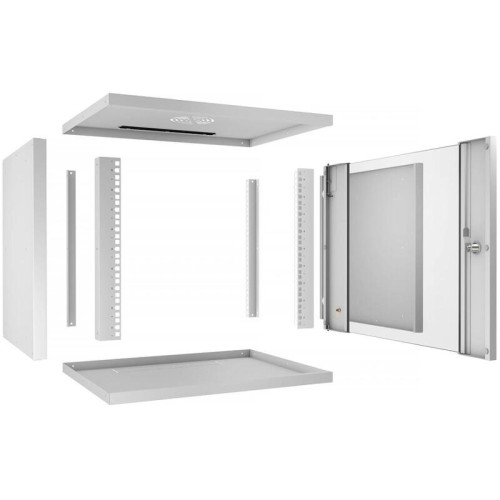 Шкаф коммутационный Cabeus (WSC-05D-9U55/45) настенный 9U 550x450мм пер.дв.стекл 30кг серый 340мм 14кг 220град. 450мм IP20 сталь