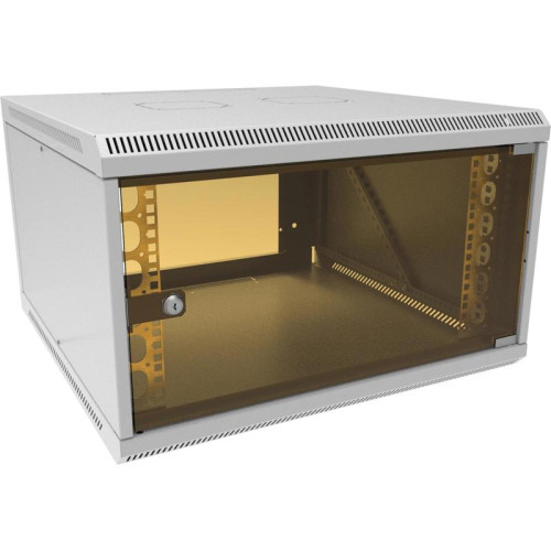 Шкаф коммутационный Suprlan (05-1066) настенный 6U 600x600мм пер.дв.стекл направл.под закл.гайки 70кг светло-серый 535мм 19.37кг 360мм металл