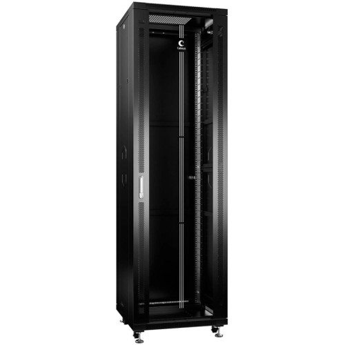 Шкаф коммутационный Cabeus (SH-05C-42U60/60-BK) напольный 42U 600x600мм пер.дв.стекл металл 800кг черный 500мм 90кг 2055мм IP20 сталь