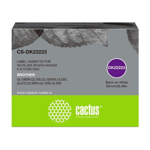 -/ Картридж ленточный Cactus CS-DK22223 DK-22223 черный для Brother P-touch QL-500, QL-550, QL-700, QL-