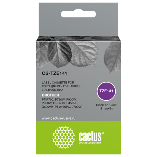 -/ Картридж ленточный Cactus CS-TZE141 TZe-141 черный для Brother PT-P700, P750W, P900W, P950W, PT-D210