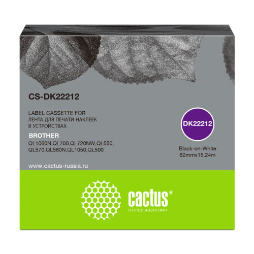 -/ Картридж ленточный Cactus CS-DK22212 DK-22212 черный для Brother P-touch QL-500, QL-550, QL-700, QL-