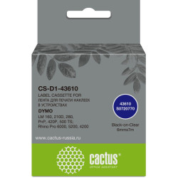-/ Картридж ленточный Cactus CS-D1-43610 43610 черный/прозрачный для Dymo LM 160, 210D, 280, PnP, 420P, 500 TS; Rhino Pro 6000, 5200, 4200