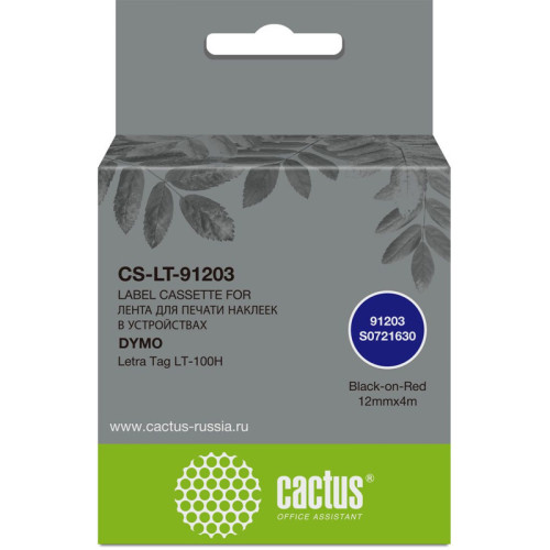 -/ Картридж ленточный Cactus CS-LT-91203 91203 черный/красный для Dymo Letra Tag LT-100H