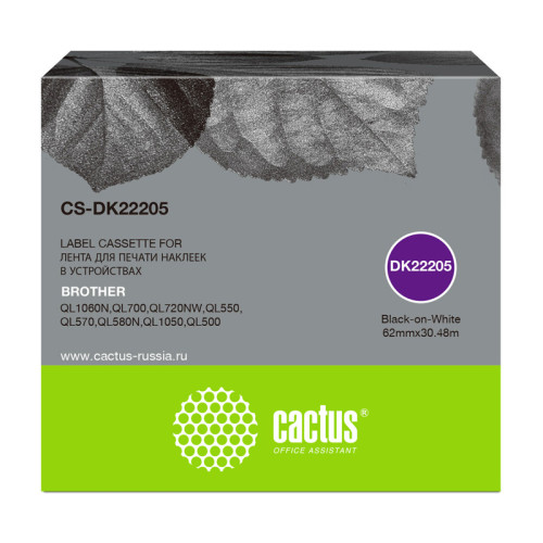 -/ Картридж ленточный Cactus CS-DK22205 DK-22205 черный для Brother P-touch QL-500, QL-550, QL-700, QL-