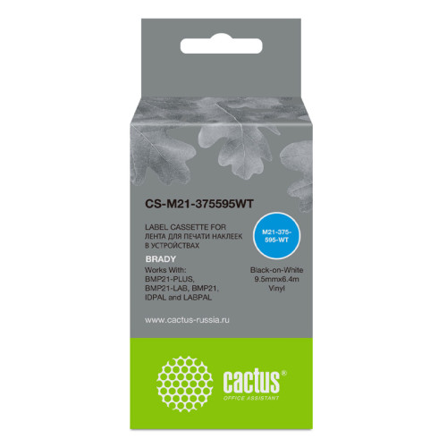 -/ Картридж ленточный Cactus CS-M21-375595WT черный для Brady BMP21-PLUS, BMP21-LAB