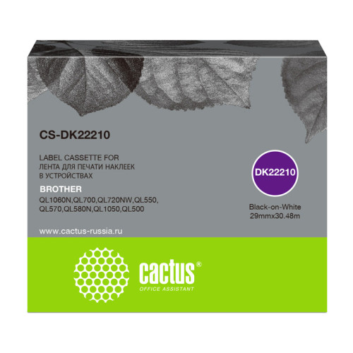 -/ Картридж ленточный Cactus CS-DK22210 DK-22210 черный для Brother P-touch QL-500, QL-550, QL-700, QL-