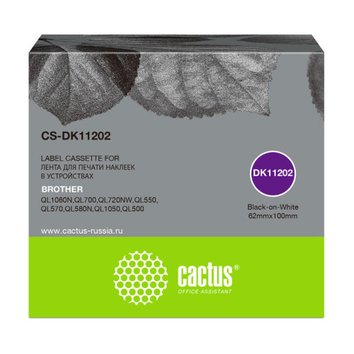 -/ Картридж ленточный Cactus CS-DK11202 DK-11202 черный для Brother P-touch QL-500, QL-550, QL-700, QL-