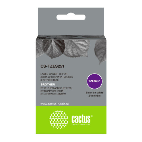 -/ Картридж ленточный Cactus CS-TZES251 TZe-S251 черный для Brother 1010/1280/1280VP/2700VP