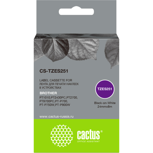 -/ Картридж ленточный Cactus CS-TZES251 TZe-S251 черный для Brother 1010/1280/1280VP/2700VP