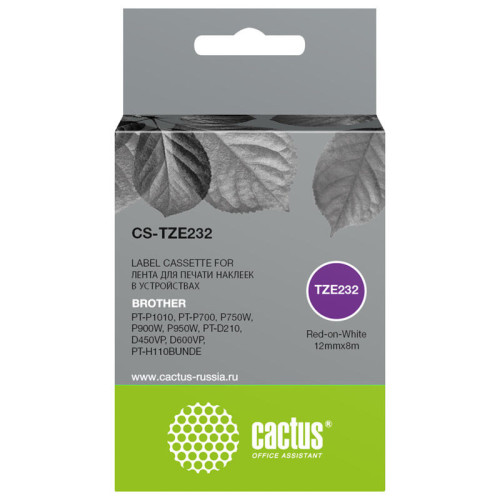 -/ Картридж ленточный Cactus CS-TZE232 TZe-232 черный для Brother PT-P1010, PT-P700, P750W, P900W, P950