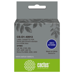 -/ Картридж ленточный Cactus CS-D1-40913 40913 черный/белый для Dymo LM 160, 210D, 280, PnP, 420P, 500 TS; Rhino Pro 6000, 5200, 4200