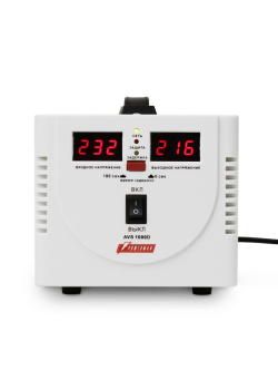 Стабилизатор POWERMAN AVS 1000D, ступенчатый регулятор, цифровые индикаторы уровней напряжения, 1000ВА, 140-260В, максимальный входной ток 7А, 2 евророзетки, IP-20, напольный,  200мм х 150мм х 140мм, 2,3 кг./ Stabilizer POWERMAN AVS 1000D, step-type regul