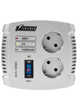 Стабилизатор POWERMAN AVS 1000C, ступенчатый регулятор, 1000ВА/500Вт, 150-280В, максимальный входной ток 8А, 2 евророзетки, IP-20, напольный,  151мм х 126мм х 123мм, 2 кг./ Stabilizer POWERMAN AVS 1000C, step-type regulator, 1000VA / 500W, 150-280V, the m