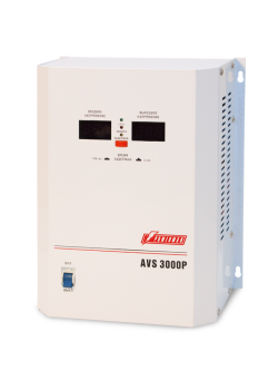 Стабилизатор POWERMAN AVS 3000P, ступенчатый регулятор, цифровые индикаторы уровней напряжения, 3000ВА, 110-260В, максимальный входной ток 20А, клеммная колодка, IP-20, навесной,   260мм х 220мм х 130мм, 7.2 кг./ Stabilizer POWERMAN AVS 3000P, step-type r